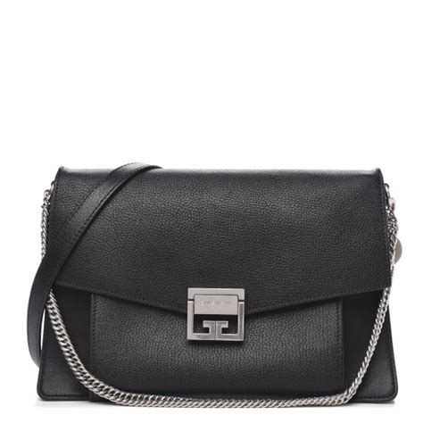 GIVENCHY Sugar Goatskin Medium GV3 Shoulder Bag Black .